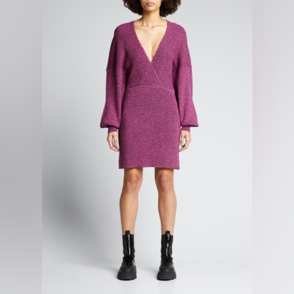 GANNI Melange Knit V-Neck Dress in Carmine Rose Size M - Picture 8 of 14
